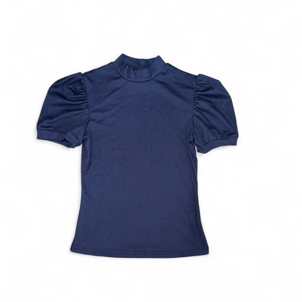 Navy Blue Puff Sleeve Top